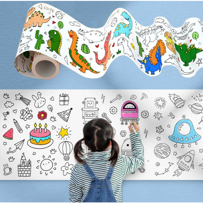 SUPER ROLO DE DESENHO INFANTIL DE 5M + KIT DE 44 LÁPIS COLORIDOS DE BRINDE