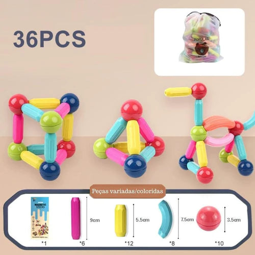 Bloco de Peças Magnéticas OfertKids® - Estimula e Acelera o Desenvolvimento e a Inteligência